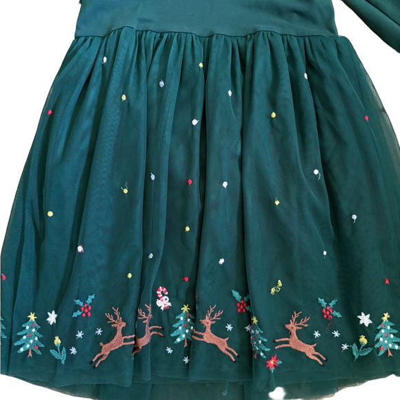 Hanna Andersson Green Embroidered A-Line Reindeer Dress - Picture 3 of 6